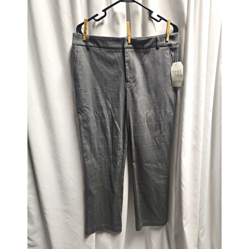 Time and Tru Women's Dress Pants Gray Herringbone Cotton Flat Front Regular